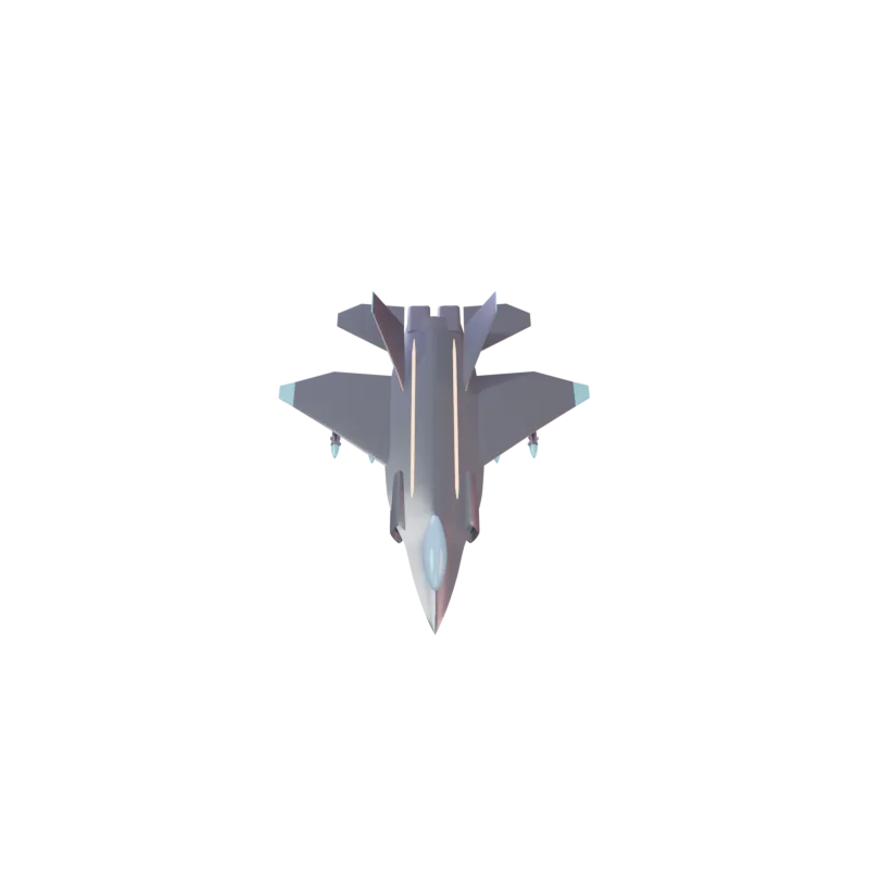 A dark grey stealth fighter with cyan wingtips